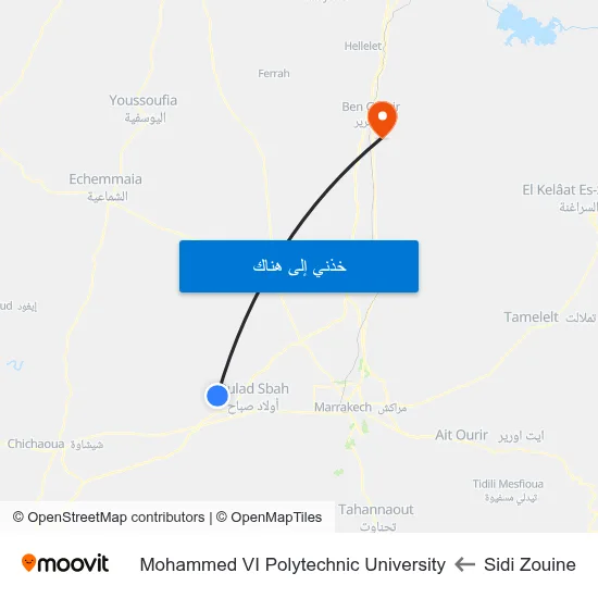 Sidi Zouine to Mohammed VI Polytechnic University map