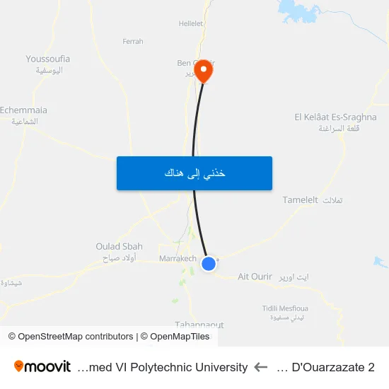 Route D'Ouarzazate 2 to Mohammed VI Polytechnic University map