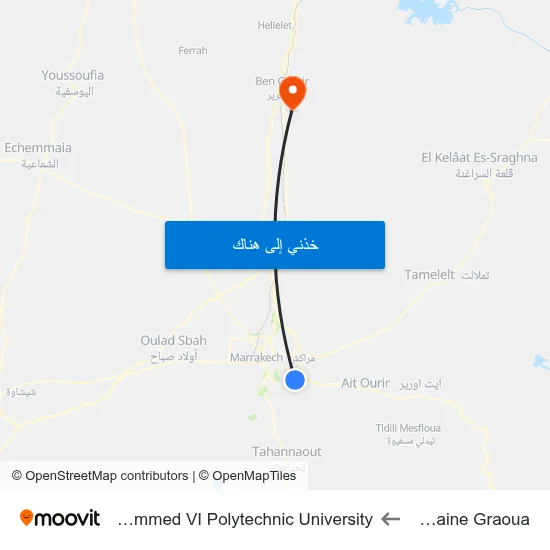 Domaine Graoua to Mohammed VI Polytechnic University map
