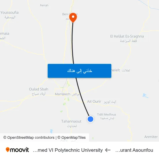 Restaurant Asounfou to Mohammed VI Polytechnic University map