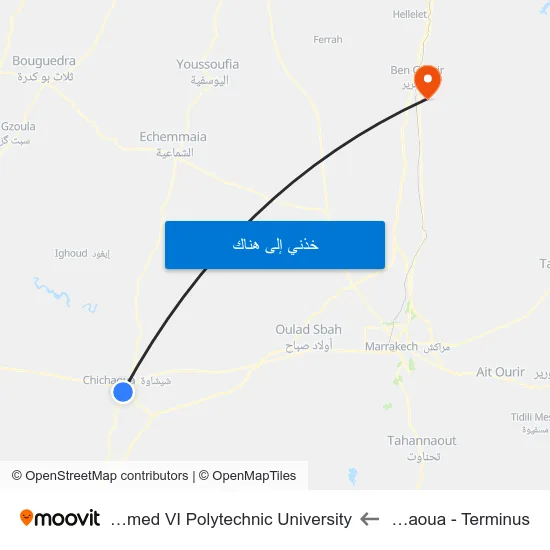 Chichaoua - Terminus to Mohammed VI Polytechnic University map