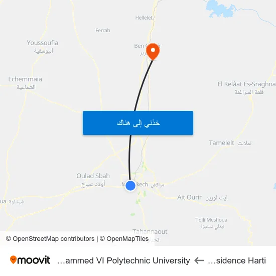 Résidence Harti to Mohammed VI Polytechnic University map