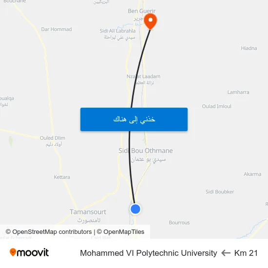 Km 21 to Mohammed VI Polytechnic University map