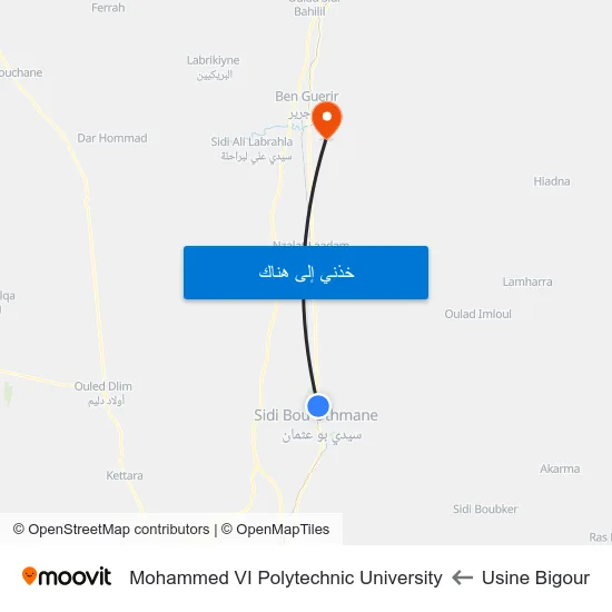 Usine Bigour to Mohammed VI Polytechnic University map