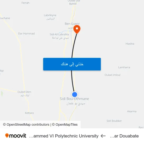Douar Douabate to Mohammed VI Polytechnic University map