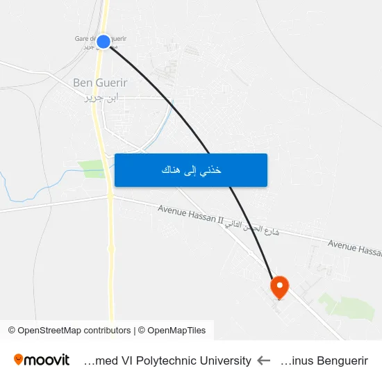 Terminus Benguerir to Mohammed VI Polytechnic University map