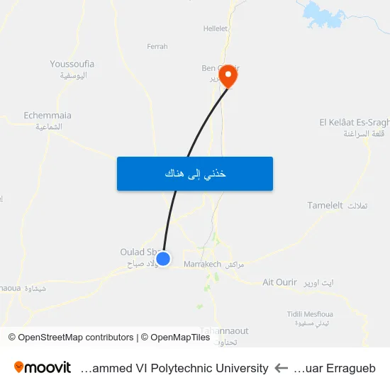 Douar Erragueb to Mohammed VI Polytechnic University map