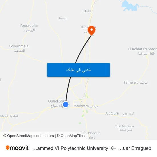 Douar Erragueb to Mohammed VI Polytechnic University map