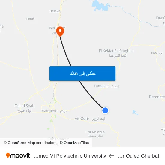 Douar Ouled Gherbal to Mohammed VI Polytechnic University map