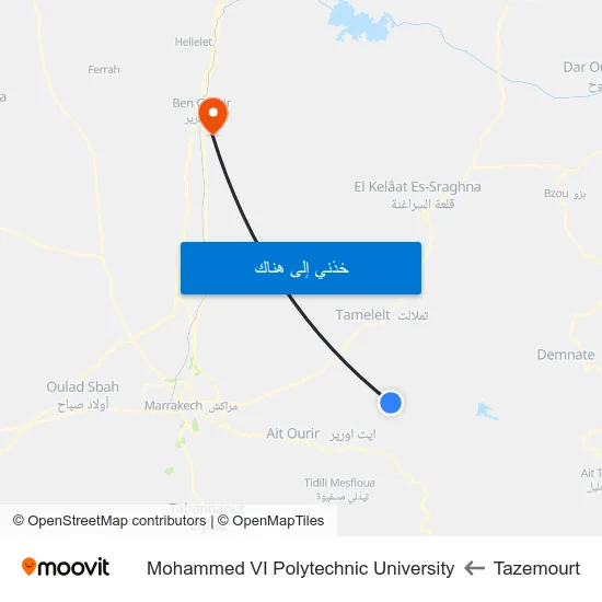 Tazemourt to Mohammed VI Polytechnic University map