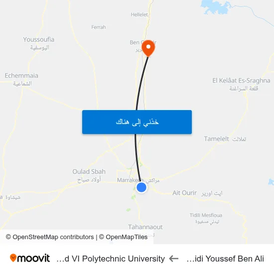 Terrain Sidi Youssef Ben Ali to Mohammed VI Polytechnic University map