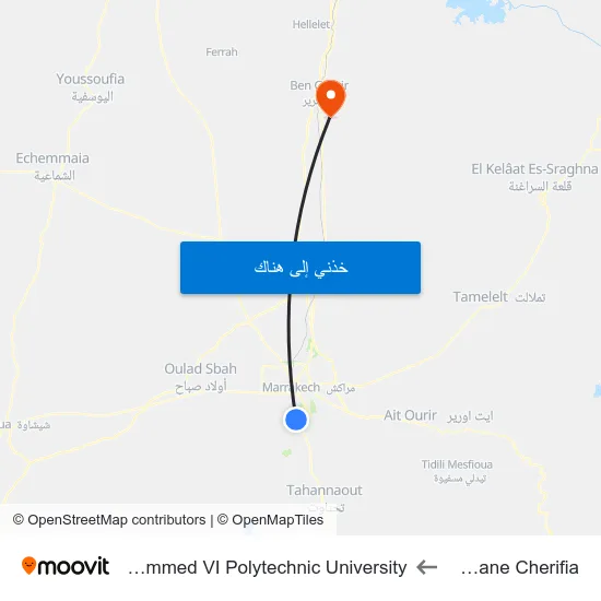 Selmane Cherifia to Mohammed VI Polytechnic University map