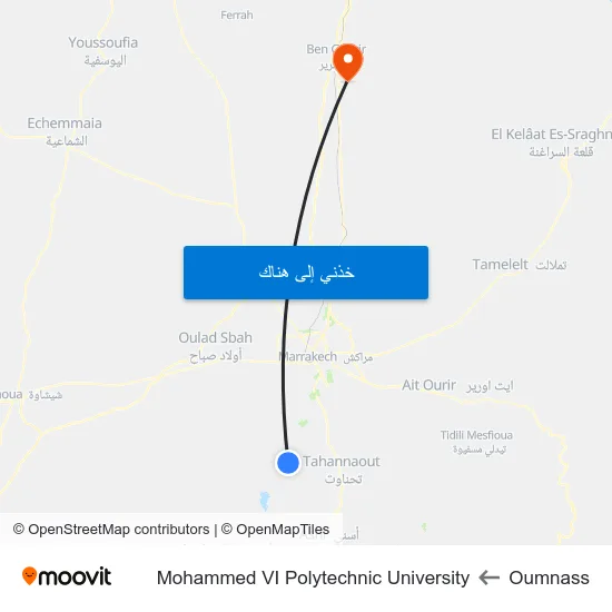 Oumnass to Mohammed VI Polytechnic University map