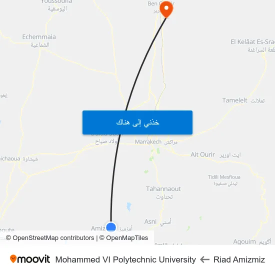 Riad Amizmiz to Mohammed VI Polytechnic University map
