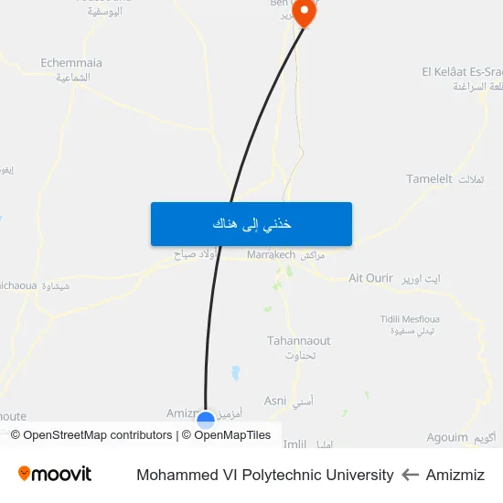 Amizmiz to Mohammed VI Polytechnic University map