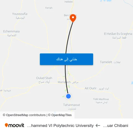 Douar Chibani to Mohammed VI Polytechnic University map