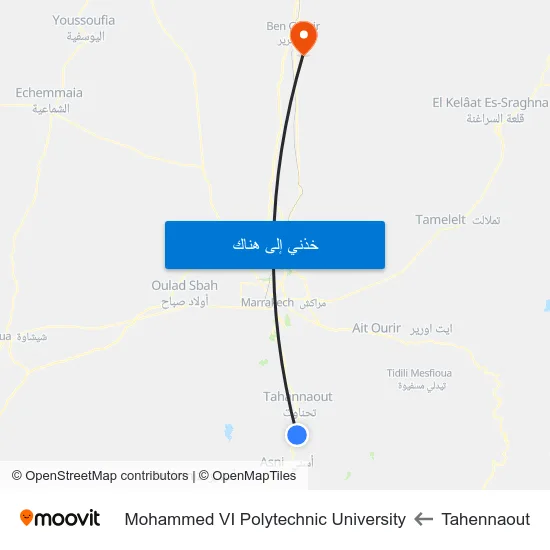 Tahennaout to Mohammed VI Polytechnic University map