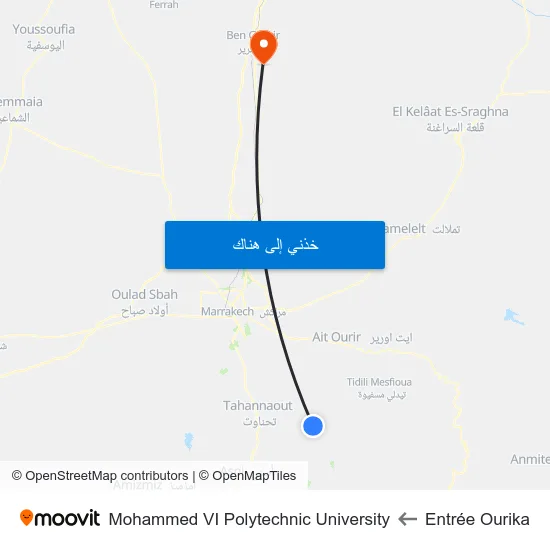 Entrée Ourika to Mohammed VI Polytechnic University map