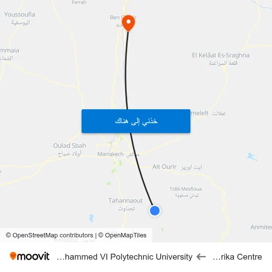 Ourika Centre to Mohammed VI Polytechnic University map