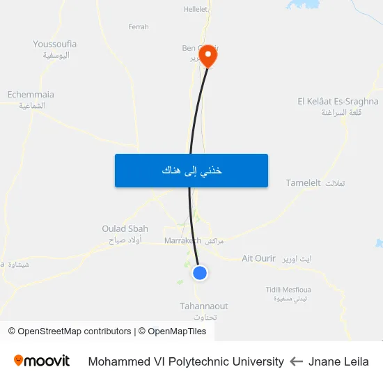 Jnane Leila to Mohammed VI Polytechnic University map