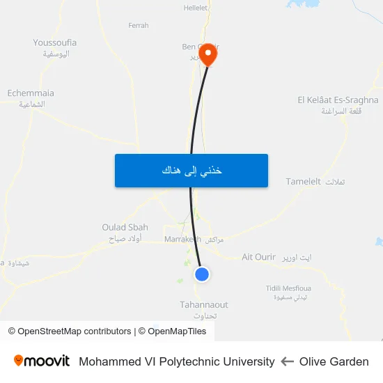 Olive Garden to Mohammed VI Polytechnic University map