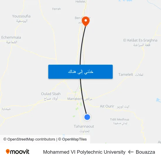Bouazza to Mohammed VI Polytechnic University map