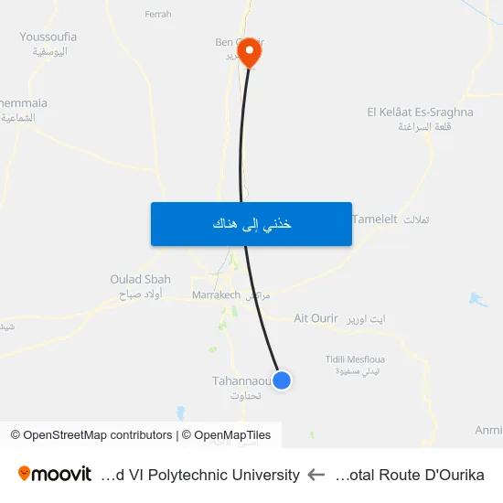 Station Total Route D'Ourika to Mohammed VI Polytechnic University map