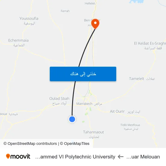 Douar Melouan to Mohammed VI Polytechnic University map