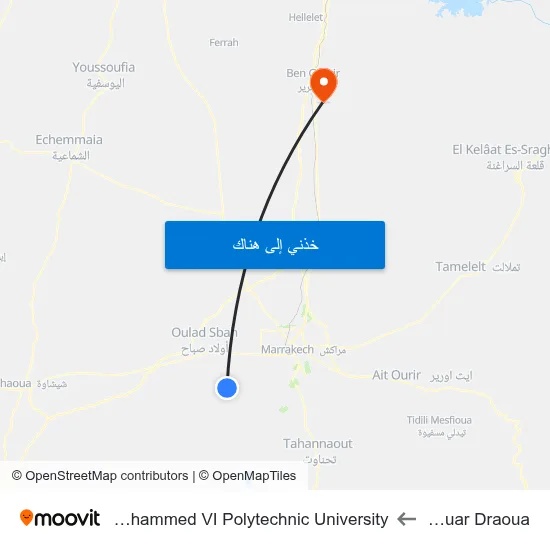 Douar Draoua to Mohammed VI Polytechnic University map
