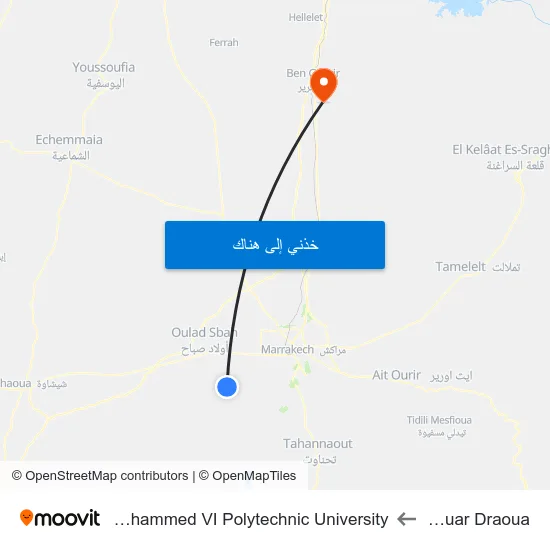 Douar Draoua to Mohammed VI Polytechnic University map