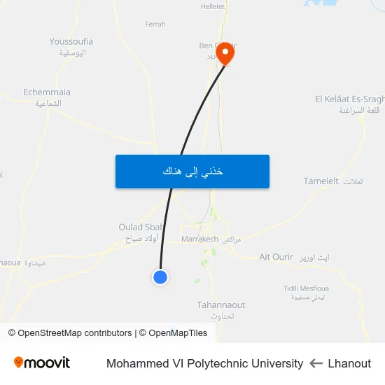 Lhanout to Mohammed VI Polytechnic University map