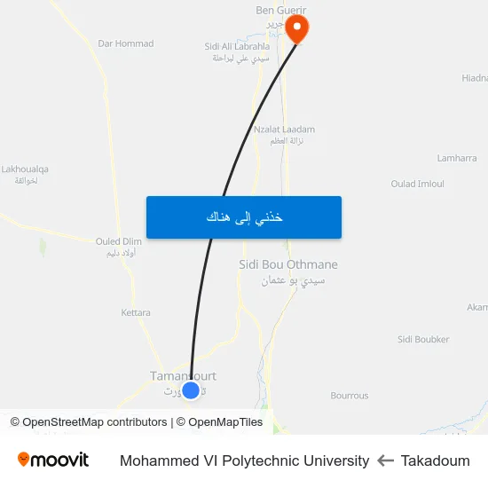 Takadoum to Mohammed VI Polytechnic University map