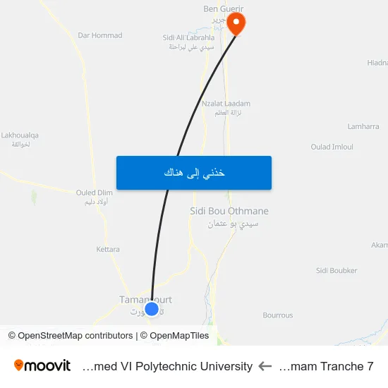 Hammam Tranche 7 to Mohammed VI Polytechnic University map