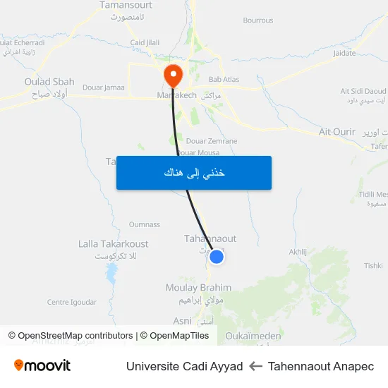 Tahennaout Anapec to Universite Cadi Ayyad map