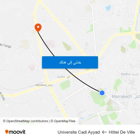 Hôtel De Ville to Universite Cadi Ayyad map