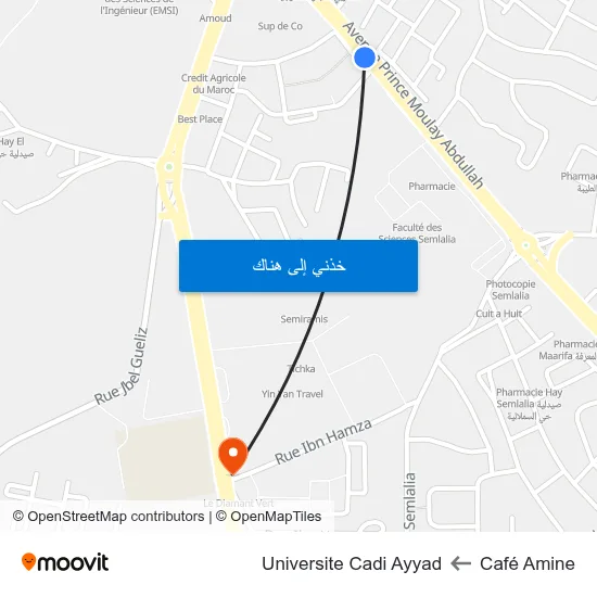 Café Amine to Universite Cadi Ayyad map
