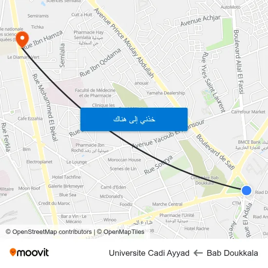 Bab Doukkala to Universite Cadi Ayyad map