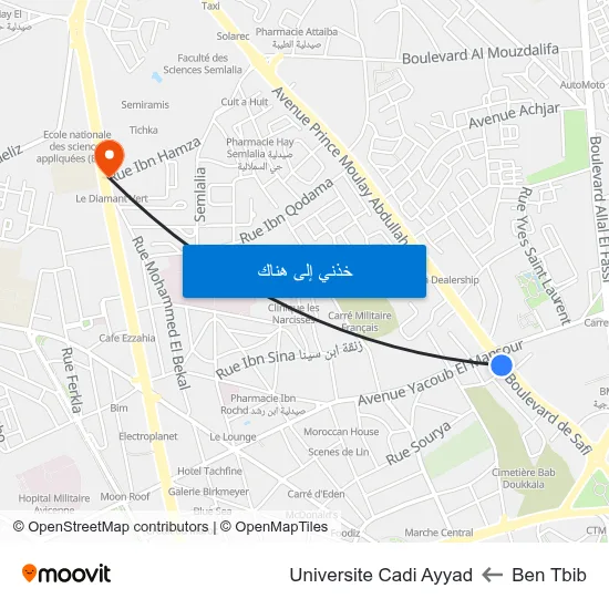 Ben Tbib to Universite Cadi Ayyad map