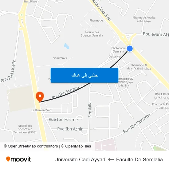 Faculté De Semlalia to Universite Cadi Ayyad map