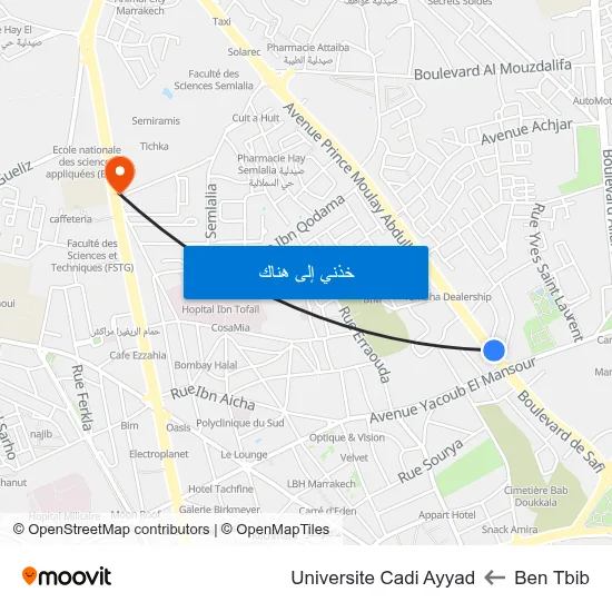 Ben Tbib to Universite Cadi Ayyad map
