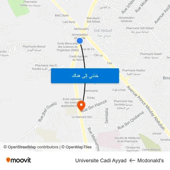Mcdonald's to Universite Cadi Ayyad map