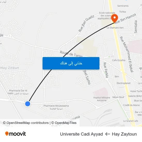 Hay Zaytoun to Universite Cadi Ayyad map