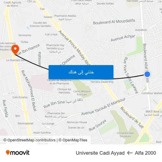 Alfa 2000 to Universite Cadi Ayyad map