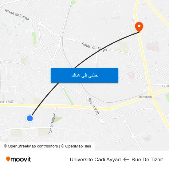 Rue De Tiznit to Universite Cadi Ayyad map