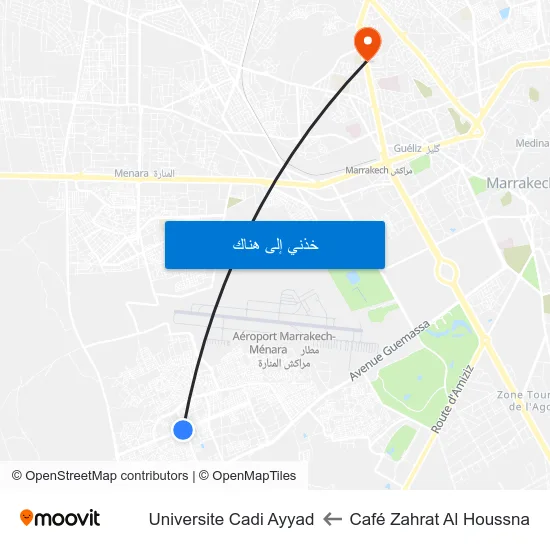 Café Zahrat Al Houssna to Universite Cadi Ayyad map