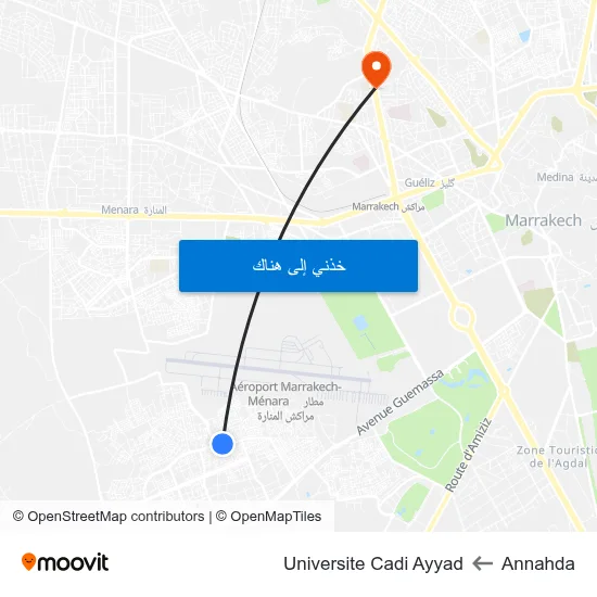 Annahda to Universite Cadi Ayyad map