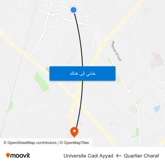 Quartier Charaf to Universite Cadi Ayyad map
