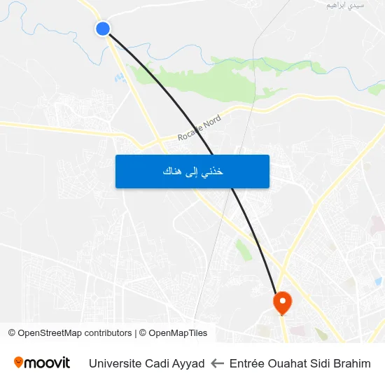 Entrée Ouahat Sidi Brahim to Universite Cadi Ayyad map