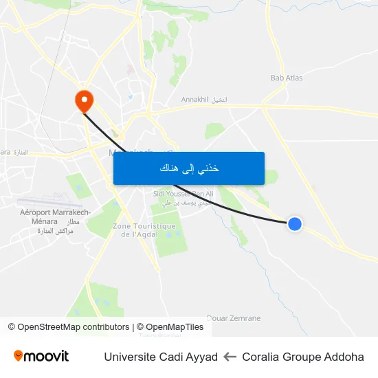 Coralia Groupe Addoha to Universite Cadi Ayyad map