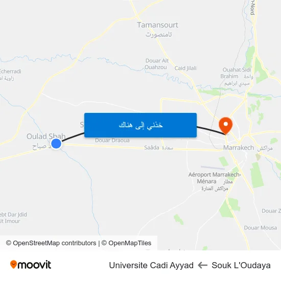 Souk L'Oudaya to Universite Cadi Ayyad map